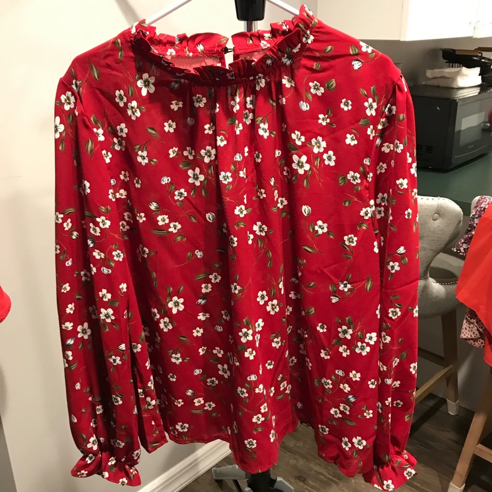 Floral high neck ruffle shein 2XL top